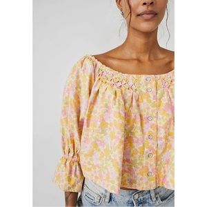 Free People Floral Pink and Yellow Top
